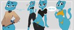 anthro blue_body blue_fur breasts butt clothed clothing female fur looking_at_viewer mature_anthro mature_female simple_background smile solo tail text thick_thighs nyxartstation cartoon_network the_amazing_world_of_gumball nicole_watterson domestic_cat felid feline felis mammal absurd_res digital_media_(artwork) hi_res