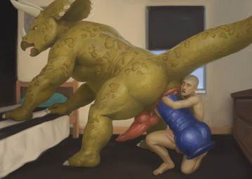 all_fours anal anal_fisting anal_penetration animal_genitalia animal_penis anthro anthro_penetrated anus balls bed bedroom butt dildo dildo_in_ass dildo_insertion duo erection fisting furniture genital_slit genitals holding_dildo holding_object holding_sex_toy horn human_on_anthro humanoid_genitalia humanoid_penis inside interspecies kneeling knot knotted_dildo knotted_penis larger_anthro male male/male male_penetrated nude object_in_ass open_mouth penetration penis sex sex_toy sex_toy_in_ass sex_toy_insertion size_difference slit_penis smaller_human stretched_anus tail toying_partner orcfun dinosaur human mammal prehistoric_species reptile scalie digital_media_(artwork) hi_res