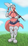 anthro armor big_breasts bikini breasts clothing female solo swimwear two-piece_swimsuit lemendigogoat red_knight_(sirphilliam) lizard reptile scalie hi_res