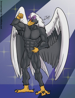 abs anthro beak biceps feathers featureless_crotch flexing flexing_bicep gradient_background looking_at_viewer male muscular muscular_anthro muscular_male muscular_thighs nude pattern_background pecs quads simple_background smile solo standing text wings zevrant_bapt_(artist) nintendo pokemon pokemon_legends_arceus avian bird generation_8_pokemon hisuian_braviary hisuian_form pokemon_(species) regional_form_(pokemon) 2021 digital_drawing_(artwork) digital_media_(artwork) hi_res shaded signature url
