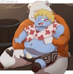 angry anthro asian_clothing belly blue_body blush clothing duo east_asian_clothing fundoshi japanese_clothing kemono male navel overweight overweight_male sitting underwear undressing white_body white_clothing white_fundoshi white_underwear young young_anthro 96panda one_piece bepo_(one_piece) jinbe bear fish-men_(one_piece) mammal marine minkmen_(one_piece) polar_bear ursine 2022 absurd_res hi_res