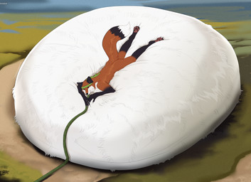 anthro belly belly_expansion belly_inflation big_belly black_body black_ears black_fur blurred_background day dipstick_tail expansion fur gloves_(marking) green_eyes hose hose_in_mouth hose_inflation huge_belly hyper hyper_belly hyper_inflation inflation leg_markings liquid_inflation lying lying_on_self male male_anthro markings nude on_front orange_body orange_fur outside socks_(marking) solo tail tail_markings water_ballooning water_inflation white_body white_fur roobin canid canine fox mammal 2025 hi_res