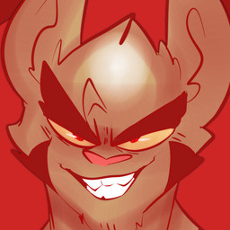 angry anthro brown_body facial_markings front_view grin head_markings markings outline pink_nose red_background red_eyes red_markings red_outline simple_background smile solo yellow_sclera gafagear bat mammal vampire 1:1 2019 digital_media_(artwork) headshot_portrait icon portrait red_theme