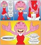 2022 50percentgrey accessory amy_rose anthro boots border butt clothed clothing comic dialogue dress english_text eulipotyphlan eyes_closed female footwear front_view gloves hair hands_behind_back handwear headband hedgehog hi_res looking_at_viewer mammal narrowed_eyes open_hand open_mouth pink_body pink_hair raised_arms rear_view sega shoes smile smiling_at_viewer solo sonic_the_hedgehog_(series) speech_bubble standing talking_to_viewer teeth text undressing white_border wide_eyed