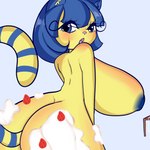 anthro areola blue_areola blue_eyes blue_hair blue_nipples breasts butt cake cake_sitting dessert female food food_fetish food_play hair nipples solo yellow_body nadjarelish animal_crossing nintendo ankha_(animal_crossing) felid feline mammal 1:1