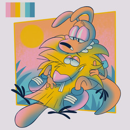 anthro beaver_tail black_eyes black_nose blonde_hair blue_clothing blue_shirt blue_topwear brown_tail buckteeth clothing duo footwear fur hair half-closed_eyes hand_on_chest hand_on_head long_ears love lying lying_on_another male male/male multicolored_clothing multicolored_shirt multicolored_topwear narrowed_eyes on_back outside purple_clothing purple_eyes purple_nose purple_shirt purple_topwear romantic romantic_couple shirt shoes sitting smile sun sunset tail tan_body tan_ears tan_fur tan_tail teeth topwear two_tone_clothing two_tone_shirt two_tone_topwear yellow_body yellow_fur 8-bit-britt nickelodeon rocko's_modern_life the_angry_beavers norbert_beaver rocko_rama beaver macropod mammal marsupial rodent wallaby 1:1 2026 digital_media_(artwork) hi_res