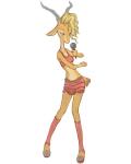 anthro blonde_hair electronics female fur hair holding_object horn long_neck microphone midriff simple_background solo conoghi disney zootopia gazelle_(zootopia) antelope bovid gazelle mammal 2016