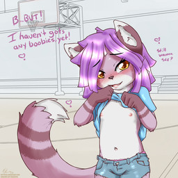 anthro biped bottomwear breasts clothed clothed_anthro clothed_female clothing clothing_lift daisy_dukes denim denim_bottomwear denim_clothing denim_shorts female female_anthro flashing gym hotpants nipples panties presenting presenting_belly presenting_breasts school shirt shirt_lift shorts solo text topwear underwear young young_anthro young_female makoruu sorin_(makoruu) canid canine fox mammal 1:1 colored english_text hi_res url trans_(lore) trans_woman_(lore)