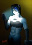 anthro blue_hair crossgender electronics glowing hair male muscular muscular_anthro muscular_male nude phone pose solo sairine shein_li bear giant_panda mammal absurd_res hi_res