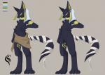 4_toes ambiguous_gender anthro anubis bandage black_fur canine deity digitigrade ear_piercing eyes_half_open fur glare green_eyes hauyne jackal model_sheet piercing plain_background standing tape tribal_markings
Rating: Questionable
Score: 6
User: ragswift
Date: November 18, 2013