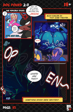annoyed anthro black_body black_fur blue_body blue_fur bodily_fluids breast_play breasts brown_body brown_fur chibi clothed clothed_anthro clothed_human clothed_male clothing cum dialogue food fully_clothed fully_clothed_anthro fully_clothed_human fully_clothed_male fur genital_fluids group male male/male moobjob moobs movie_theater multicolored_body multicolored_fur popcorn popcorn_bucket sex speech_bubble text titfuck mr5star jason_(mr5star) lucas_(sssonic2) canid canine canis domestic_dog human mammal absurd_res comic english_text hi_res multiple_scenes