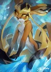 anthro breasts featureless_breasts female hair looking_at_viewer nude smile solo yellow_eyes juliathedragoncat nintendo pokemon reyna_(reynafox) canid canine eeveelution fox generation_4_pokemon glaceon hybrid mammal pokemon_(species) 2022 absurd_res digital_media_(artwork) hi_res