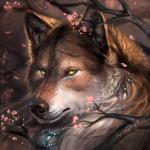 1:1 ambiguous_gender anthro black_nose brown_body brown_fur canid canine canis cheek_tuft cherry_blossom countershade_face countershade_fur countershading detailed detailed_background digital_media_(artwork) digital_painting_(artwork) facial_tuft fluffy fur glistening glistening_nose headshot_portrait inner_ear_fluff jewelry leaf looking_at_viewer looking_away mammal necklace plant portrait rhyu shaded signature soft_shading solo tree tuft whiskers white_body white_countershading white_fur wolf yellow_eyes