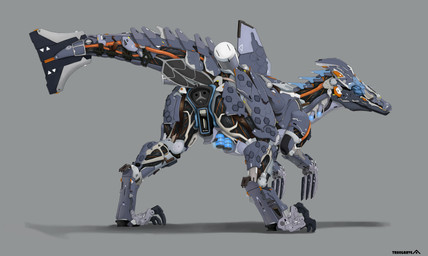 butt claws dorsal_fin feet female feral fin finger_claws fingers genitals grey_body grey_tail machine rear_view sickle_claw simple_background solo standing tail toe_claws toes unusual_anatomy unusual_genitalia unusual_genitalia_placement unusual_vulva vulva truegrave9 horizon_(series) sony_corporation sony_interactive_entertainment tesla_(brand) dinosaur prehistoric_species reptile robot robot_feral scalie 2025 digital_drawing_(artwork) digital_media_(artwork) hi_res