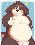 anthro balls belly blush brown_body genitals kemono male navel one_eye_closed overweight overweight_male penis solo white_body wink naru_papi bernese_mountain_dog canid canine canis domestic_dog mammal molosser mountain_dog swiss_mountain_dog 2024 absurd_res hi_res