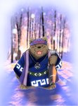 ainu_clothing anthro biped black_nose brown_body brown_fur cosplay eyes_closed fur kemono male outside snow solo snow_utamaru shirokuma_cafe grizzly_(shirokuma_cafe) bear brown_bear grizzly_bear mammal ursine 2014