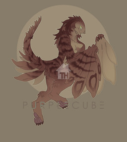 4_toes ambiguous_gender black_claws brown_body brown_feathers claws feathers feet feral green_eyes looking_at_viewer pawpads paws pink_pawpads side_view snout solo tail toes wings purple_cube monster 2025 full-length_portrait hi_res portrait signature watermark