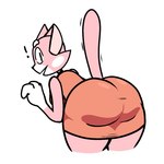 anthro big_butt black_eyes butt cheek_tuft clothing dress exclamation_point facial_tuft female fur huge_butt looking_at_viewer looking_back looking_back_at_viewer open_mouth pink_body pink_clothing pink_dress pink_fur raised_tail rear_view simple_background solo tail thick_thighs tight_clothing tight_dress tuft white_background white_body white_fur wide_hips nanodude78 super_planet_dolan shima_luan domestic_cat felid feline felis mammal 1:1