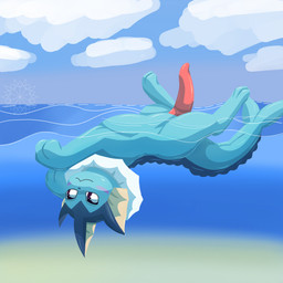 3_toes feet feral genitals male paws penis sky solo swimming tapering_penis toes upside_down lewdkitten069 nintendo pokemon eeveelution generation_1_pokemon pokemon_(species) vaporeon absurd_res hi_res