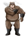 anthro asian_clothing belly big_belly brown_body brown_nose bulge clothing east_asian_clothing fundoshi humanoid_hands japanese_clothing kemono male moobs nipples overweight overweight_male scar simple_background smoking solo underwear white_background white_clothing white_fundoshi white_underwear inunodaidokoro bear mammal 2022 hi_res