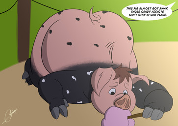black_body black_fur brown_hair candy cotton_candy dessert food fur hair male markings multicolored_body multicolored_fur overweight overweight_male pig_ears pig_nose pig_snout spots spotted_body spotted_fur text transformation weight_gain white_body white_fur columbusnimbus azure_(pupblueslut) bear domestic_pig giant_panda hybrid mammal suid suine sus_(pig) 2025 english_text hi_res