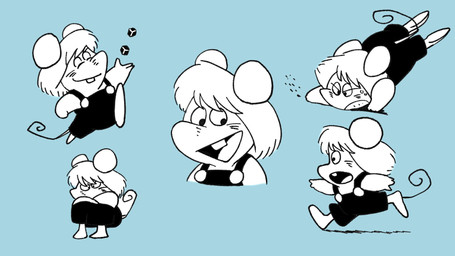 anthro biped blue_background chibi clothed clothing d6 dice eyes_closed simple_background solo walking hikari_gamba gamba_no_bouken gamba_no_bouken_(series) ikasama mammal mouse murid murine rodent 16:9 2024 hi_res widescreen