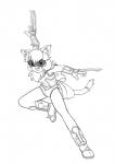 action_pose anthro breasts chest_tuft clothed clothing cute_fangs dipstick_tail ear_tuft eyewear fangs female goggles hair inner_ear_fluff looking_at_viewer markings multicolored_tail pose short_hair simple_background smile solo sunglasses tail tail_markings teeth tekkou_kagi tuft weapon white_background professormegaman fighting_foodons clawdia_dia domestic_cat felid feline felis mammal digital_media_(artwork) greyscale hi_res monochrome