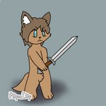 anthro blue_eyes brown_body brown_fur brown_hair crotch_tuft dog_tail fur grey_background hair inner_ear_fluff male melee_weapon pink_mouth simple_background solo sword sword_swing tail tail_motion tailwag tuft weapon evaite205 canid canine canis domestic_dog mammal 1:1 animated digital_media_(artwork) flipaclip_(artwork) short_playtime