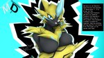 anthro arm_under_breasts blue_background breast_squish breasts description female simple_background smug solo squish text metaldolphin nintendo pokemon warfare_machine warfare_zeraora generation_7_pokemon legendary_pokemon pokemon_(species) zeraora 16:9 3d_(artwork) digital_media_(artwork) english_text hi_res source_filmmaker_(artwork) widescreen