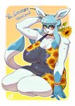 anthro anthrofied big_breasts blush breasts cleavage clothed clothing eyewear female glasses mature_female pokemorph solo nzuuure nintendo pokemon dragonteeth_(character) eeveelution generation_4_pokemon glaceon pokemon_(species)