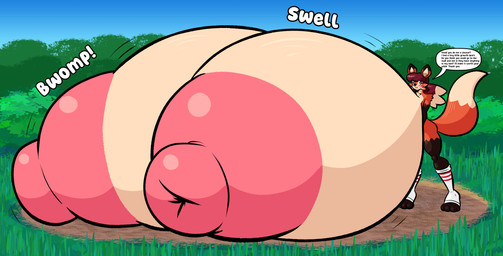 anthro areola big_areola big_breasts blush breast_expansion breasts breasts_on_ground brown_hair clothing countershading expansion female fox_tail fur hair huge_areola huge_breasts hyper hyper_breasts legwear motion_lines multicolored_hair nipples nude orange_body orange_fur outside pink_nipples puffy_nipples solo sound_effects speech_bubble stockings tan_body tan_countershading two_tone_hair two_tone_tail sprucy canid canine fox mammal red_fox true_fox absurd_res hi_res
