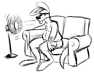 anthro briefs briefs_only clothed clothing cooling_fan furniture hot_weather male overweight overweight_male simple_background sitting sofa solo tongue tongue_out topless underwear underwear_only white_background cameroo cameroo_(character) kangaroo macropod mammal marsupial black_and_white monochrome