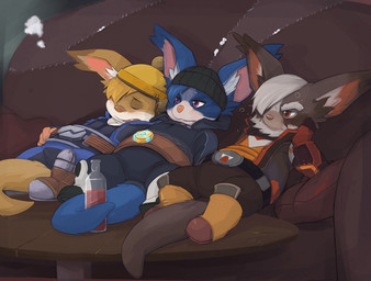 alcohol ambiguous_gender anthro bar belt beverage blush clothing drunk eyes_closed food group hat headgear headwear jumpsuit sleeping substance_intoxication tail thick_tail seth-iova third-party_edit wildstar chua source_request