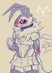 anthro athletic athletic_anthro athletic_male blush bottomwear clothing collar femboy horn long_tail male miniskirt neck_tuft skirt solo tail tuft anonymous_artist nintendo pokemon albert_(yveltalzerotwo) avian generation_6_pokemon legendary_pokemon pokemon_(species) yveltal