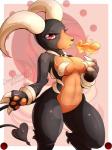 abstract_background anthro anthrofied bedroom_eyes breasts claws featureless_crotch female fire fur half-closed_eyes horn looking_at_viewer narrowed_eyes nude open_mouth pokemorph red_eyes seductive solo leonkatlovre nintendo pokemon canid canine generation_2_pokemon houndoom mammal pokemon_(species) 2015 3:4 hi_res