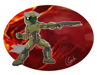 anthro armor biped clothed clothing cosplay floppy_ears folded_ears fur furgonomic_headwear furgonomics grey_body grey_fur gun hair headgear helmet holding_gun holding_object holding_ranged_weapon holding_shotgun holding_weapon machine male pose power_armor ranged_weapon short_hair shotgun side_view solo standing weapon galo doom_(series) id_software microsoft doom_slayer xenos canid canine canis domestic_cat felid feline felis hybrid mammal wolf 2025 absurd_res hi_res