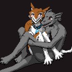 anthro blue_eyes brown_body collar duo embarrassed gills grey_body hug lizard_tail male male/male nude red_eyes shadow simple_background smile unknown_artist space_station_13 zink_shan lizard reptile scalie sergal unathi character_request digital_media_(artwork) pixel_(artwork)