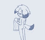 anthro blush breasts butt embarrassed female looking_at_viewer nude rear_view simple_background solo surprised_expression towel wet seabaskspice luna_(seabaskspice) canid canine mammal 2023 digital_media_(artwork) monochrome