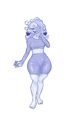 bedroom_eyes big_butt bottomwear breasts butt clothed clothing condom condom_wrapper ear_piercing eyelashes fangs feet female hair looking_at_viewer narrowed_eyes piercing pseudo_hair seductive sexual_barrier_device simple_background small_breasts smile solo teeth tentacle_hair tentacles thick_thighs tight_clothing wide_hips hungrysage nintendo splatoon shiver_(splatoon) animal_humanoid aquatic aquatic_humanoid cephalopod cephalopod_humanoid humanoid mollusk mollusk_humanoid octarian octoling octopus_humanoid blue_and_white hi_res monochrome