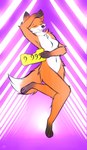 4_fingers 4_toes anthro breasts cheek_tuft chest_tuft dancing facial_tuft feet female fingers fluffy fluffy_tail fur hip_tuft leg_tuft navel orange_body orange_fur small_breasts smile solo tail toes tuft white_body white_fur fironmaplez_(artist) foxy_(foxtrot) canid canine fox mammal hi_res