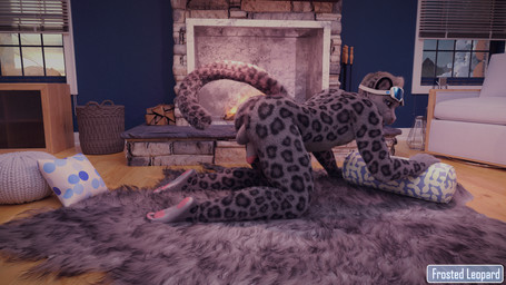 all_fours anthro backsack balls blue_eyes butt feet fire fireplace fluffy fluffy_hair fluffy_tail foreskin fur genitals grey_body grey_fur hair inside looking_at_viewer male markings muscular muscular_anthro muscular_male nude nude_anthro nude_male pawpads paws penis pillow raised_tail realistic rug solo spots spotted_body spotted_fur tail frostedleopard blender_cycles_(artwork) felid feline mammal pantherine snow_leopard 16:9 3d_(artwork) blender_(artwork) digital_media_(artwork) hi_res watermark widescreen
