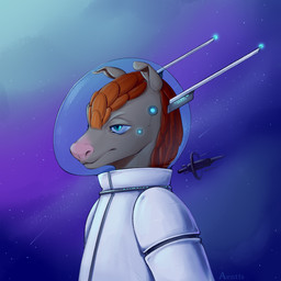 anthro astronaut blue_eyes cosmic_background detailed_background half-closed_eyes looking_away male narrowed_eyes pink_nose science_fiction solo space spacesuit aentis mammal pangolin 1:1 absurd_res hi_res portrait three-quarter_portrait
