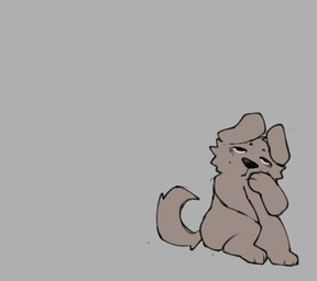 anthro brown_body looking_away male simple_background sitting sitting_on_ground solo tail thinking yellow_eyes kreivi_ruche rouff canid canine canis domestic_dog mammal sketch