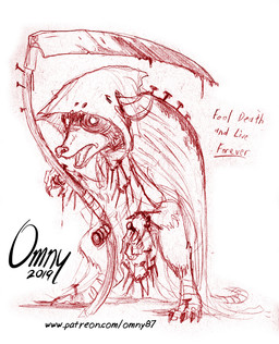 bandage blood bodily_fluids cape clothing dark fantasy gore hood melee_weapon mutilation polearm scythe self-harm simple_background weapon white_background omny87 american_opossum mammal marsupial undead sketch traditional_media_(artwork)