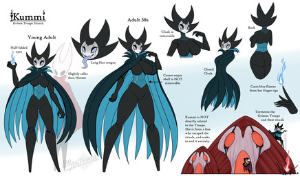 5_fingers ambiguous_gender angry anthro big_breasts biped black_breasts black_eyes blue_fire blue_tongue breasts butt cloak clothing colored_fire corset duo eyelashes featureless_breasts featureless_crotch female fingers fire half-closed_eyes lingerie motion_lines name_drop narrowed_eyes open_mouth open_smile red_eyes smile solo_focus standing tongue tongue_out topwear latiar hollow_knight team_cherry grimm_(hollow_knight) hornet_(hollow_knight) kummi_(latiar) arthropod 2025 hi_res male_(lore)