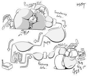 abdominal_bulge anal anal_vore anthro belly big_belly big_butt breath butt eyes_closed female hand_on_belly heart_symbol long_ears looking_back machine narrowed_eyes navel simple_background sound_effects spiral spiral_eyes text thick_thighs transformation vore vore_transportation white_background sofmallow moon_(sofmallow) robot 2025 absurd_res digital_drawing_(artwork) digital_media_(artwork) english_text hi_res monochrome signature