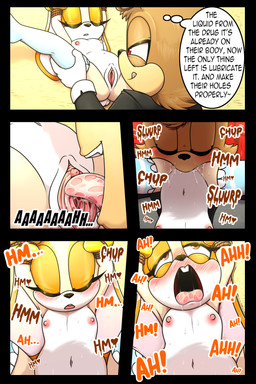 anthro areola biped black_nose blush bodily_fluids clothing cunnilingus duo eyes_closed female genitals hair legwear legwear_only loli nipples oral sex speech_bubble spread_legs spreading sweat text tongue tongue_out vaginal vulva young young_anthro dexstar sega sonic_the_hedgehog_(series) cream_the_rabbit lagomorph leporid mammal rabbit 2:3 comic digital_media_(artwork) english_text hi_res