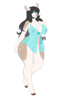 anthro breasts clothing female genitals looking_at_viewer nipple_outline smile solo translucent translucent_clothing vulva wide_hips kitsunewaffles-chan deer mammal 2019 dated digital_media_(artwork) hi_res