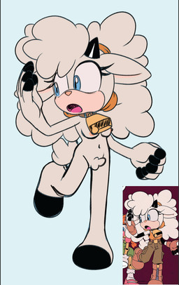 bell bell_collar blue_eyes breasts collar eyelashes female fur horn nipples nude nude_female tail white_body white_fur anonymous_artist idw_publishing sega sonic_the_hedgehog_(comics) sonic_the_hedgehog_(idw) sonic_the_hedgehog_(series) lanolin_the_sheep_(sonic) bovid caprine mammal sheep