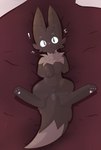 absurd_res anus bed eevee female feral furniture generation_1_pokemon genitals hi_res nintendo paradoxide pokemon pokemon_(species) pussy solo spread_legs spreading